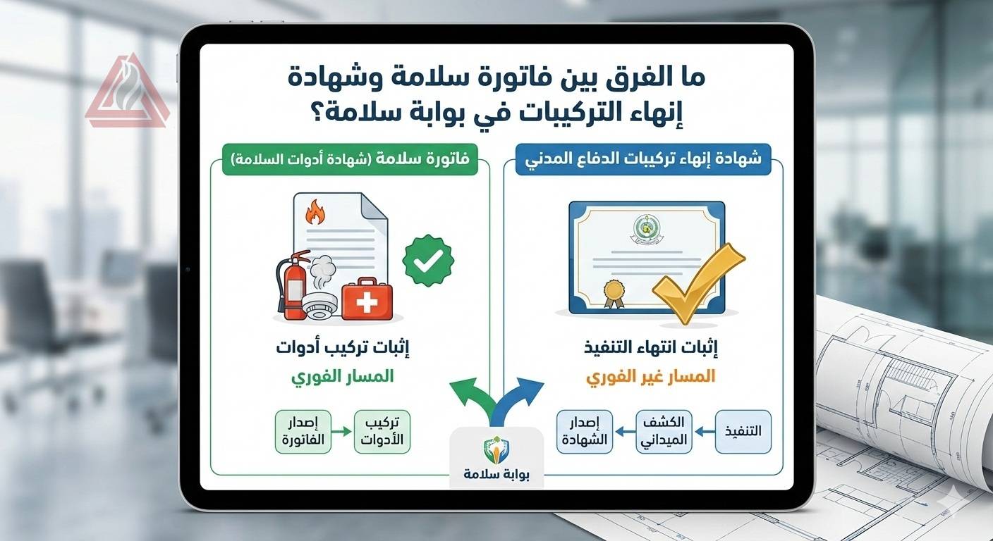 ما الفرق بين فاتورة سلامة وشهادة إنهاء التركيبات في بوابة سلامة؟